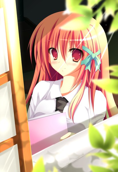 Anime picture 2031x2952 with angel koman single long hair tall image looking at viewer blush highres red eyes red hair girl ribbon (ribbons) hair ribbon