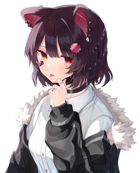 Anime picture 2341x2894 with virtual youtuber nijisanji inui toko nenehotoso single tall image looking at viewer highres short hair black hair simple background white background animal ears upper body open jacket heterochromia piercing ear piercing dog ears mask pull