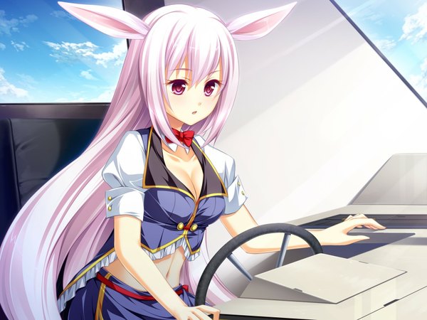 Anime picture 1600x1200 with otomimi infinity (game) kusahara hanemi long hair animal ears pink hair game cg pink eyes girl