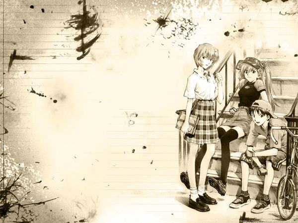 Anime picture 1600x1200 with neon genesis evangelion gainax soryu asuka langley ayanami rei ikari shinji girl