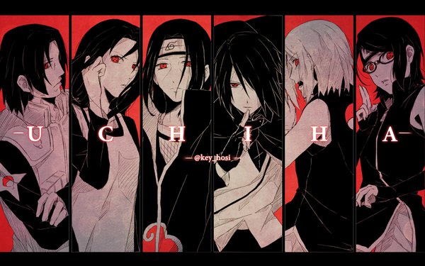 Anime picture 4000x2500 with naruto studio pierrot naruto (series) uchiha sasuke haruno sakura uchiha itachi uchiha sarada uchiha mikoto uchiha fugaku key hosi long hair fringe highres short hair open mouth black hair blonde hair simple background hair between eyes red eyes