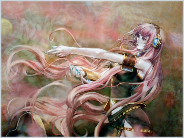 Anime picture 1200x900 with vocaloid megurine luka tomape long hair pink hair very long hair nail polish girl headset