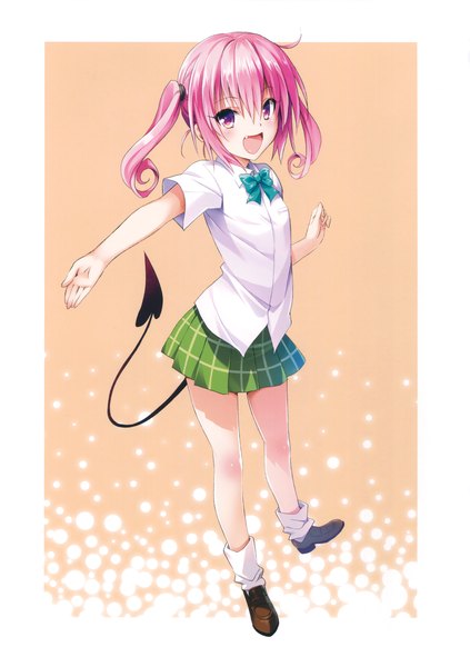 Anime picture 2677x3800 with toloveru toloveru darkness xebec nana asta deviluke yabuki kentarou single tall image looking at viewer blush highres short hair open mouth standing purple eyes twintails pink hair full body tail scan official art