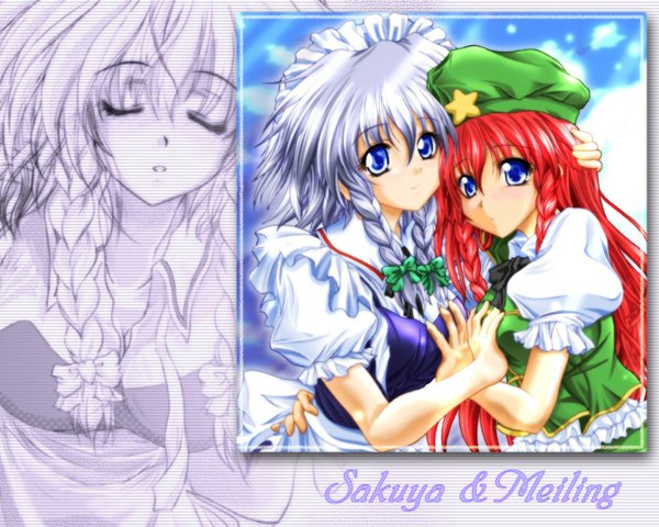 Anime picture 1280x1024 with touhou izayoi sakuya hong meiling light erotic girl