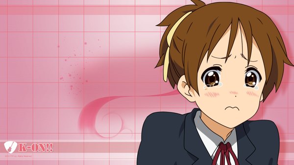 Anime picture 1920x1080 with k-on! kyoto animation hirasawa yui single highres simple background brown hair wide image brown eyes tears crying girl