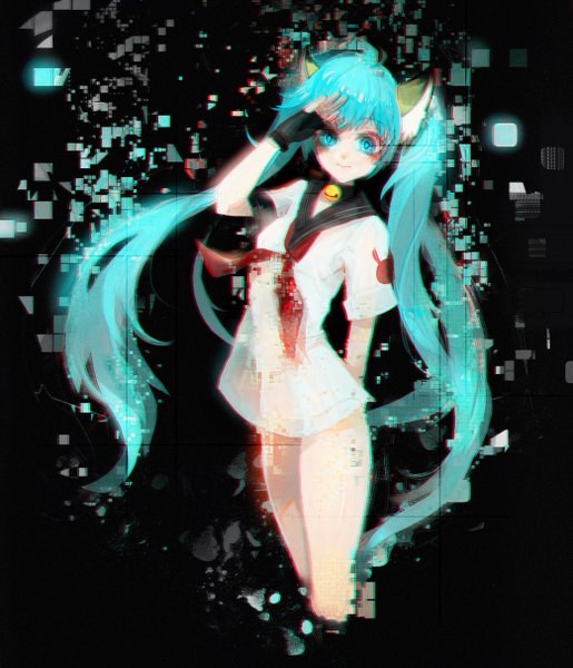 Anime picture 2083x2428 with vocaloid hatsune miku sangrde single long hair tall image looking at viewer fringe highres light erotic simple background standing twintails animal ears payot ahoge aqua eyes cat ears aqua hair cat girl