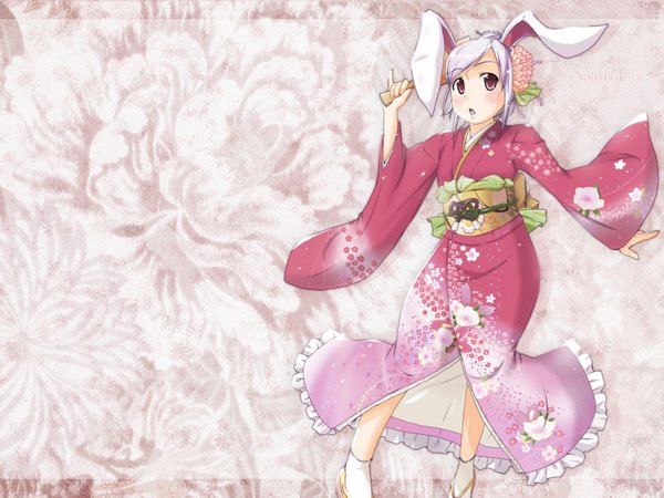 Anime picture 1600x1200 with touhou reisen udongein inaba natsumi akira japanese clothes bunny ears bunny girl girl kimono