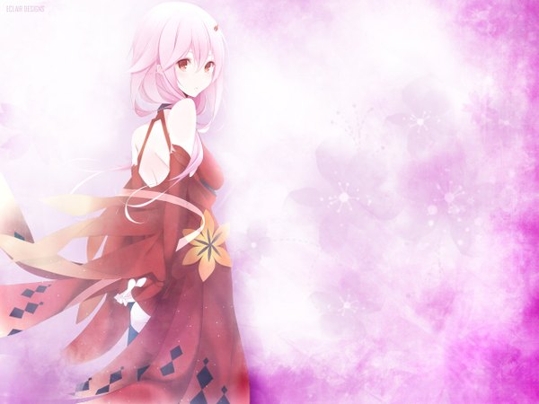 Anime picture 1280x960 with guilty crown production i.g yuzuriha inori single long hair red eyes pink hair back pink background girl dress bodysuit