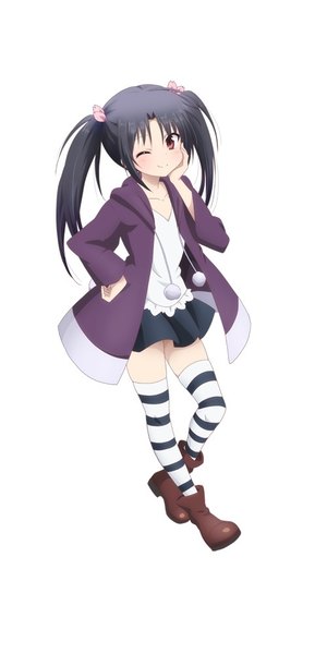 Anime picture 500x999 with alice or alice kisaki (alice or alice) kuwabara naoko single long hair tall image looking at viewer blush fringe black hair simple background smile hair between eyes standing white background twintails brown eyes payot full body long sleeves