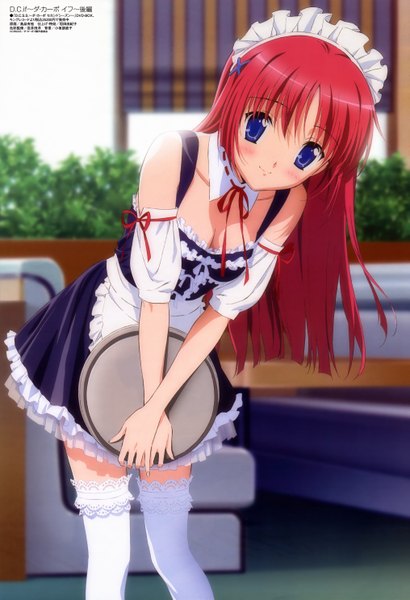 Anime picture 4063x5939 with da capo megami magazine shirakawa kotori long hair tall image highres blue eyes absurdres red hair official art maid waitress girl thighhighs white thighhighs