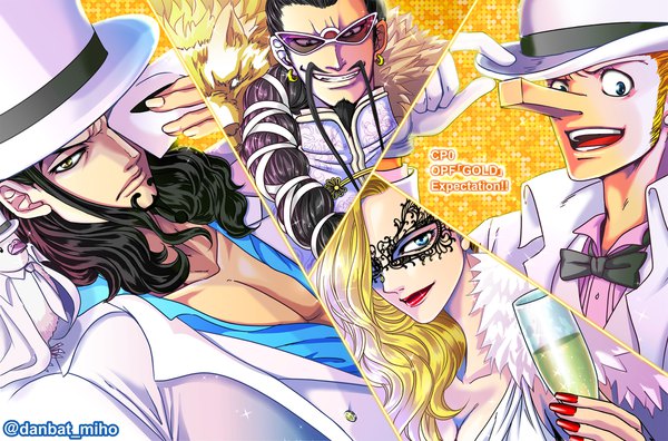 Anime picture 2000x1320 with one piece toei animation kalifa rob lucci kaku (one piece) hattori (one piece) jabra danbat miho long hair looking at viewer fringe highres short hair breasts open mouth blue eyes black hair blonde hair smile holding