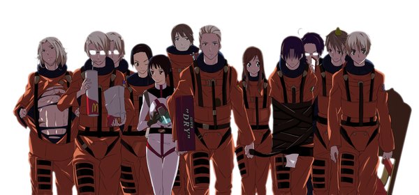 Anime picture 1772x827 with mobile suit gundam axis powers hetalia armageddon (film) sunrise (studio) studio deen mcdonald's united kingdom (hetalia) japan (hetalia) america (hetalia) russia (hetalia) prussia (hetalia) china (hetalia) germany (hetalia) north italy (hetalia) france (hetalia) austria (hetalia) hungary (hetalia) canada (hetalia) amuro ray kei toru