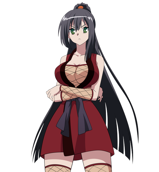 Anime picture 5565x6000 with kore wa zombie desu ka? studio deen seraphim (zombie) single long hair tall image highres light erotic black hair green eyes absurdres crossed arms transparent background vector girl