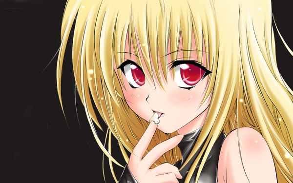 Anime picture 1680x1050 with black cat gonzo eve blonde hair red eyes wide image girl