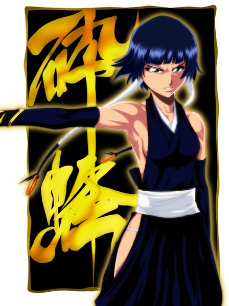 Anime picture 2000x2676 with bleach studio pierrot soifon latherqueen (kim-chee) single tall image highres short hair blue hair japanese clothes armpit (armpits) grey eyes coloring girl belt kimono