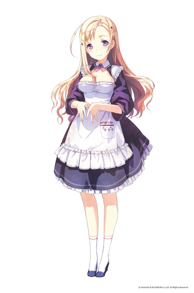 Anime picture 935x1413 with original h2so4 single long hair tall image looking at viewer simple background brown hair standing white background purple eyes full body girl dress socks white socks