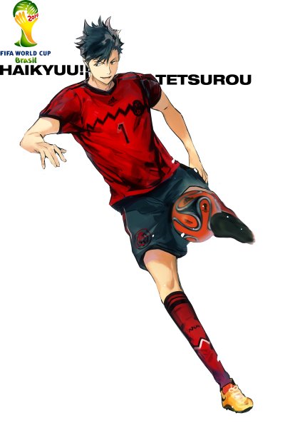 Anime picture 800x1200 with haikyuu!! production i.g adidas world cup 2014 fifa world cup kuroo tetsurou zis (artist) single tall image short hair black hair simple background smile white background looking away parted lips black eyes copyright name character names football