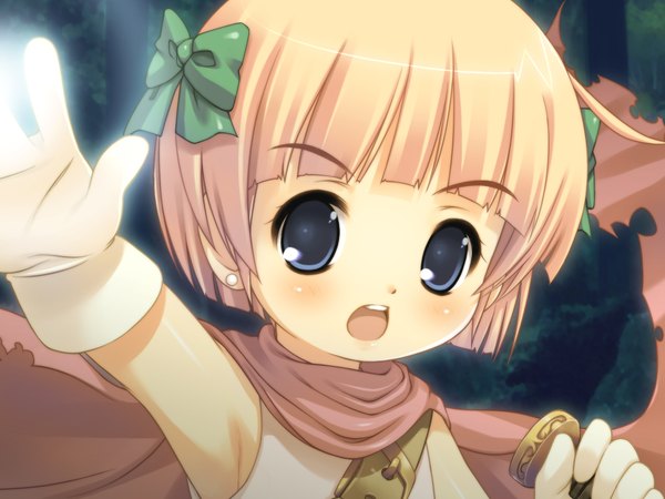 Anime picture 1600x1200 with dragon quest dragon quest v colorful dot bianca's daughter akiba hideki single looking at viewer blush fringe short hair open mouth blue eyes blonde hair loli girl gloves bow hair bow earrings white gloves