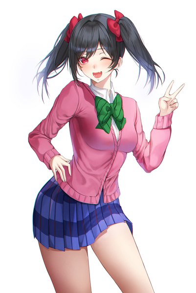 Anime picture 2500x3741 with love live! school idol project sunrise (studio) love live! yazawa nico ame 816 single tall image looking at viewer blush fringe highres short hair open mouth black hair simple background smile red eyes standing white background twintails