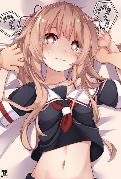 Anime picture 4724x6992 with kantai collection murasame destroyer hibiki zerocodo long hair tall image looking at viewer blush fringe highres breasts light erotic smile brown hair large breasts twintails brown eyes signed payot absurdres upper body