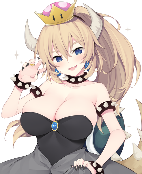 Аниме картинка 1365x1665 с super mario bros. new super mario bros. u deluxe bowsette miko (royal milk) один (одна) длинные волосы высокое изображение смотрит на зрителя румянец чёлка грудь открытый рот голубые глаза лёгкая эротика простой фон светлые волосы улыбка волосы между глазами большая грудь стоя