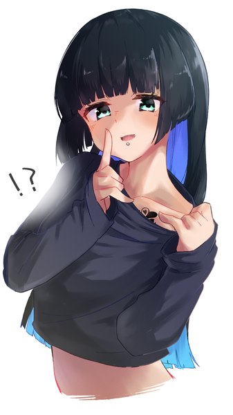 Anime picture 2160x3840 with bocchi the rock! cloverworks pa-san teru (teru11061) single long hair tall image fringe highres black hair simple background white background payot upper body blunt bangs multicolored hair aqua eyes tattoo piercing finger to mouth