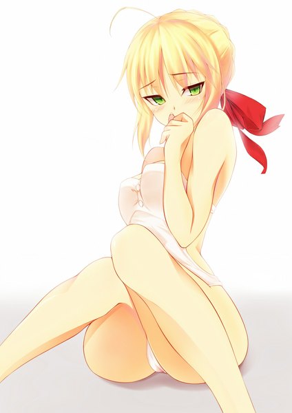 Anime picture 800x1131 with fate (series) fate/extra type-moon nero claudius (fate) (all) nero claudius (fate) kinta (distortion) single tall image blush short hair light erotic blonde hair green eyes girl underwear panties