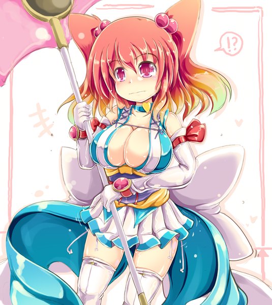 Anime picture 1119x1255 with death angel komachi touhou onozuka komachi ichirino minagi single tall image looking at viewer fringe short hair breasts light erotic hair between eyes red eyes cleavage red hair pleated skirt two side up huge breasts gradient hair magical girl