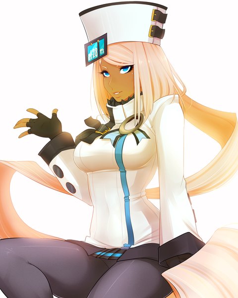 Anime picture 2400x3000 with guilty gear millia rage ae single tall image highres breasts blue eyes light erotic simple background blonde hair white background pink hair very long hair dark skin girl pantyhose headdress clothes