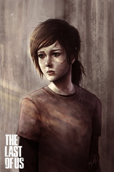 Anime picture 1280x1920 with the last of us ellie ninjatic single tall image short hair brown hair lips black eyes inscription girl