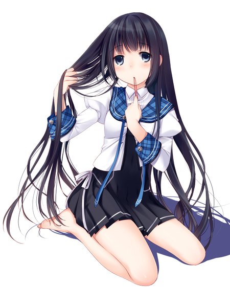 Anime picture 1200x1600 with original itou nanami single long hair tall image blush blue eyes black hair simple background white background girl uniform school uniform