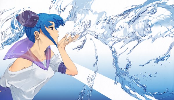 イラスト 2230x1280 と 海島千本 highres 青い目 wide image 青い髪 女の子 水 セーラー