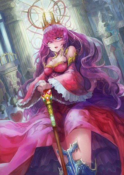 Anime picture 3000x4200 with original david lee single long hair tall image fringe highres open mouth hair between eyes red eyes standing purple eyes payot looking away purple hair wide sleeves dutch angle wavy hair hands clasped architecture