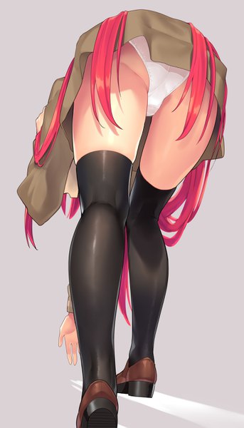 Anime picture 1601x2800 with shakugan no shana j.c. staff shana ohlia single long hair tall image light erotic simple background standing ass red hair from behind grey background from below thighs shiny skin bent over upskirt girl