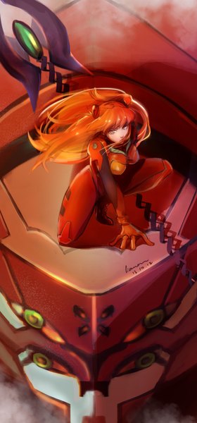 Anime picture 1911x4086 with neon genesis evangelion rebuild of evangelion evangelion: 2.0 you can (not) advance evangelion: 3.0 you can (not) redo gainax soryu asuka langley shikinami asuka langley caviar xu (pixiv) single long hair tall image looking at viewer highres blue eyes red hair girl uniform fur robot lance of longinus (evangelion)