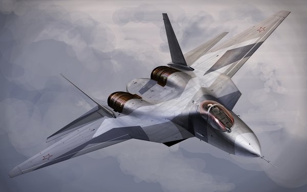 Anime picture 1600x1000 with original yaenagi flying military sukhoi t-50 weapon airplane jet