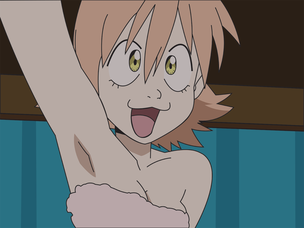 Anime picture 1600x1200 with flcl gainax haruhara haruko single short hair open mouth yellow eyes arm up armpit (armpits) girl