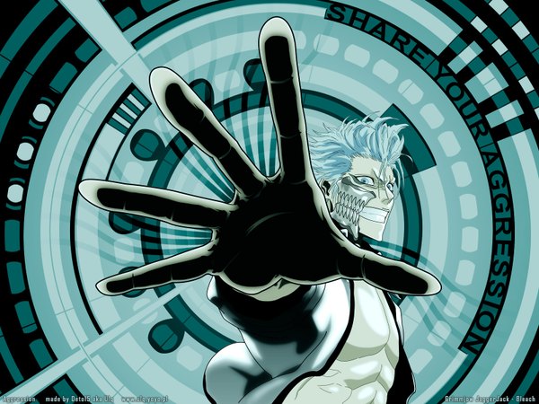 Anime picture 1600x1200 with bleach studio pierrot grimmjow jeagerjaques single blue eyes smile white hair grin outstretched arm espada arrancar boy mask