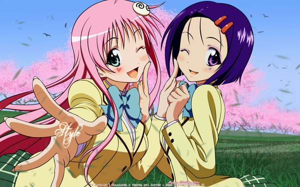 Anime picture 1920x1200 with toloveru xebec lala satalin deviluke sairenji haruna highres wide image serafuku