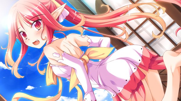 Anime picture 1920x1080 with shukufuku no campanella garnet erin long hair blush highres open mouth red eyes wide image game cg red hair elf girl