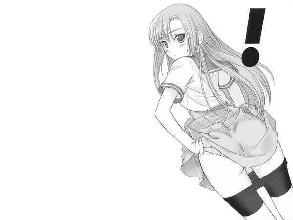 Anime picture 2560x1920 with hayate no gotoku! katsura hinagiku single long hair highres light erotic looking back monochrome girl uniform school uniform leggings