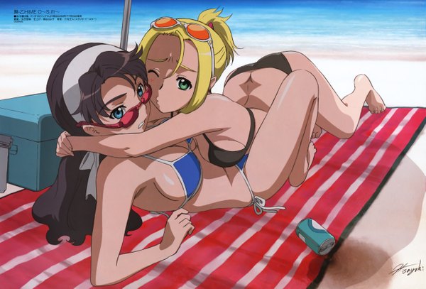 Anime picture 5133x3486 with mai-otome sunrise (studio) rena sayers highres light erotic beach shoujo ai swimsuit bikini black bikini mai otome sifr