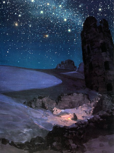 Anime picture 1222x1636 with tales from earthsea studio ghibli tall image scan night night sky space ruins window star (stars) fire stone (stones)