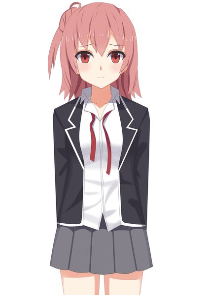 Anime picture 1240x1754 with yahari ore no seishun love comedy wa machigatteiru. brains base (studio) yuigahama yui unscpro single tall image looking at viewer short hair simple background red eyes white background pink hair girl skirt uniform school uniform