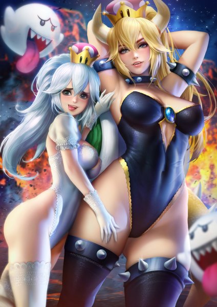 Anime picture 2480x3508 with super mario bros. new super mario bros. u deluxe bowsette princess king boo boo (mario) nudtawut thongmai long hair tall image looking at viewer blush fringe highres breasts open mouth blue eyes light erotic blonde hair smile hair between eyes large breasts