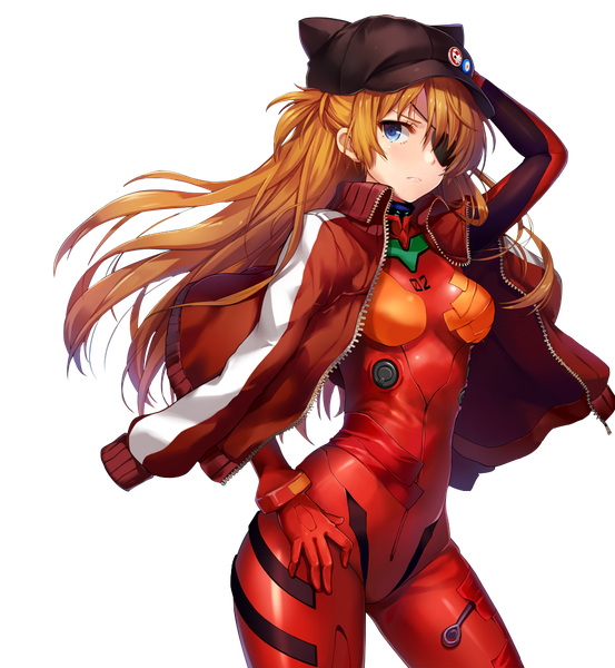 Anime picture 923x1000 with neon genesis evangelion gainax soryu asuka langley momoko (momopoco) single long hair tall image blush fringe blue eyes blonde hair standing twintails holding looking away wind open clothes open jacket hand on hip turning head