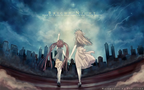 Anime picture 1440x900 with air key (studio) tohno minagi michiru wide image signed sky visualart