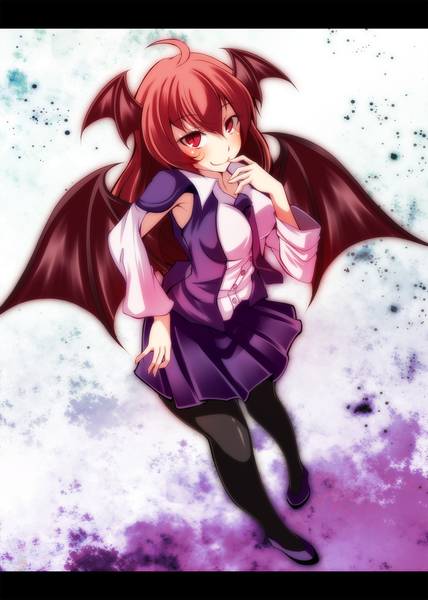 Anime picture 1500x2100 with touhou koakuma s-syogo single long hair tall image looking at viewer blush smile red eyes red hair head wings girl dress wings