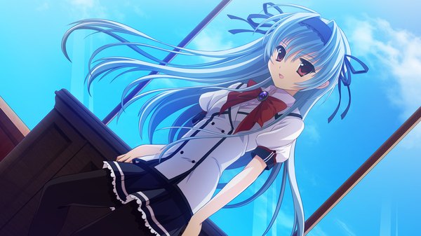 Anime picture 2048x1152 with namima no kuni no faust long hair highres red eyes wide image blue hair game cg girl uniform school uniform hairband bowtie