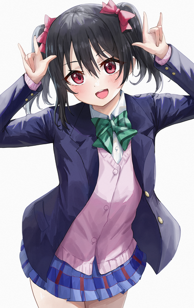 Anime picture 2587x4093 with love live! school idol project sunrise (studio) love live! yazawa nico aftamc single tall image blush fringe highres short hair open mouth black hair simple background hair between eyes red eyes white background twintails looking away head tilt